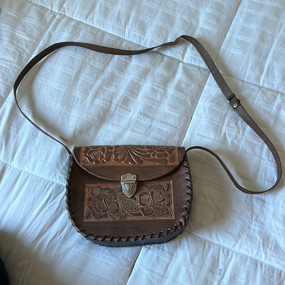 Leather tooled bag made in Mexico